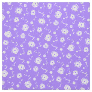 Personalised purple white daisy name pattern fabric