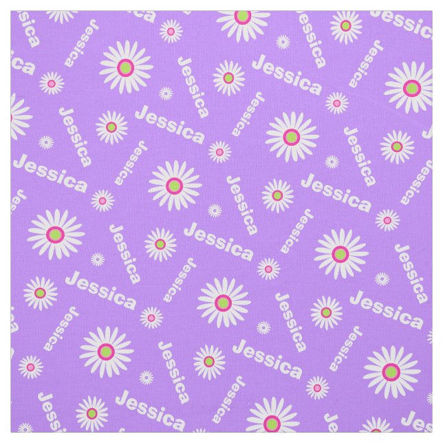 Personalised purple white daisy name pattern fabric (Swatch)