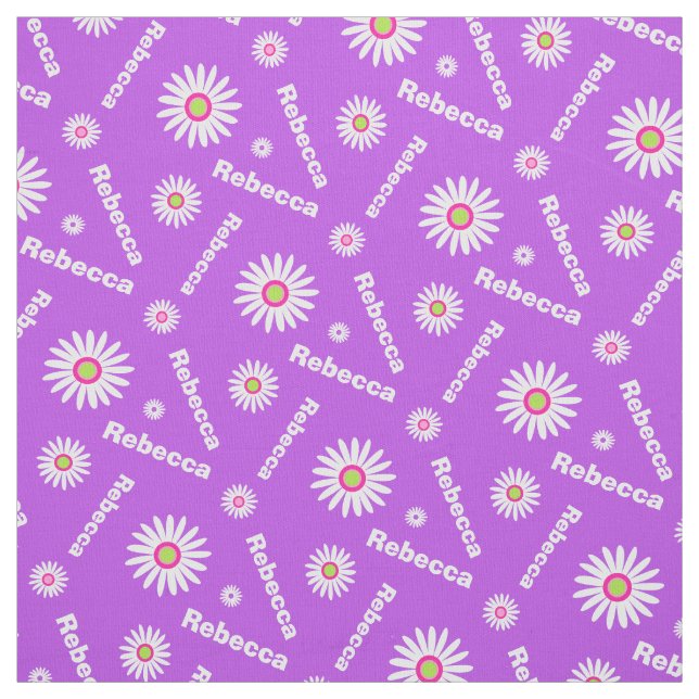 Personalised purple white daisy name pattern fabric (Swatch)