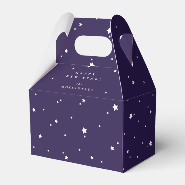 Personalised Purple + White Stars New Year Party Favour Box (Front Side)