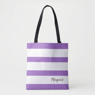 Personalised Purple & White Striped Tote Bag