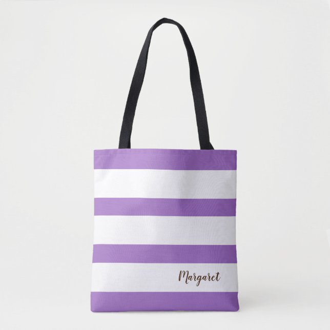 Personalised Purple & White Striped  Tote Bag (Front)