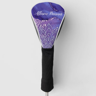 Personalised Purple White Watercolor Mandala Golf Head Cover