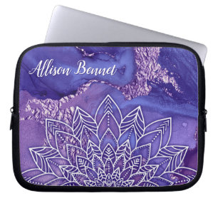 Personalised Purple White Watercolor Mandala Laptop Sleeve