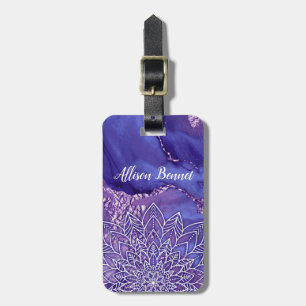 Personalised Purple White Watercolor Mandala Luggage Tag
