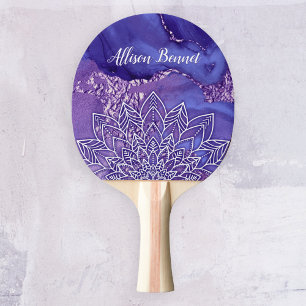 Personalised Purple White Watercolor Mandala Ping Pong Paddle