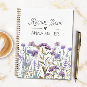 Personalised Purple Wildflower Floral Recipe Book