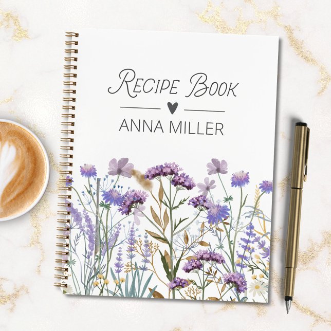 Personalised Purple Wildflower Floral Recipe Book (In situ)