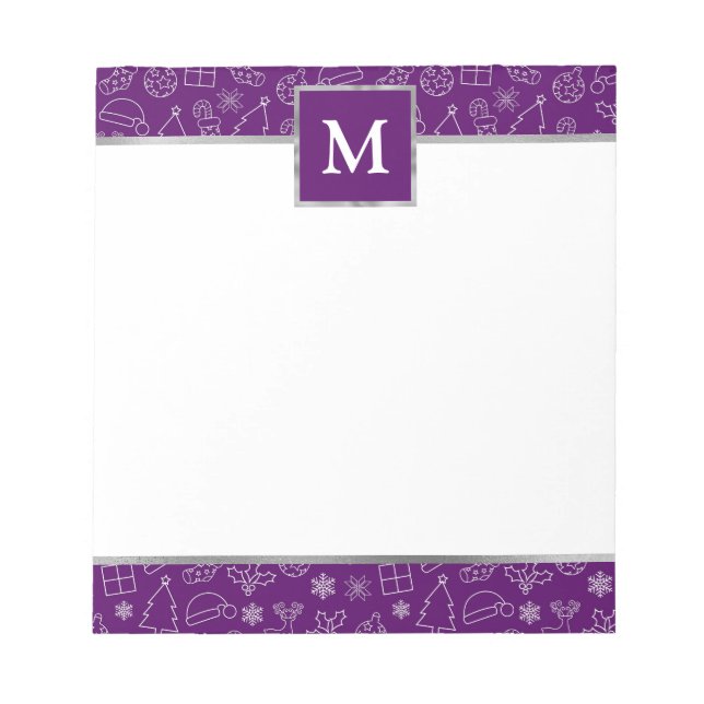 Personalised Purple with Silver Accents Christmas  Notepad (Front)