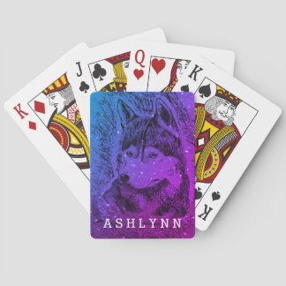 Personalised Purple Wolf Playing Cards