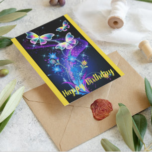 Personalised Purple Yellow Blue Sparkle Butterfly Postcard