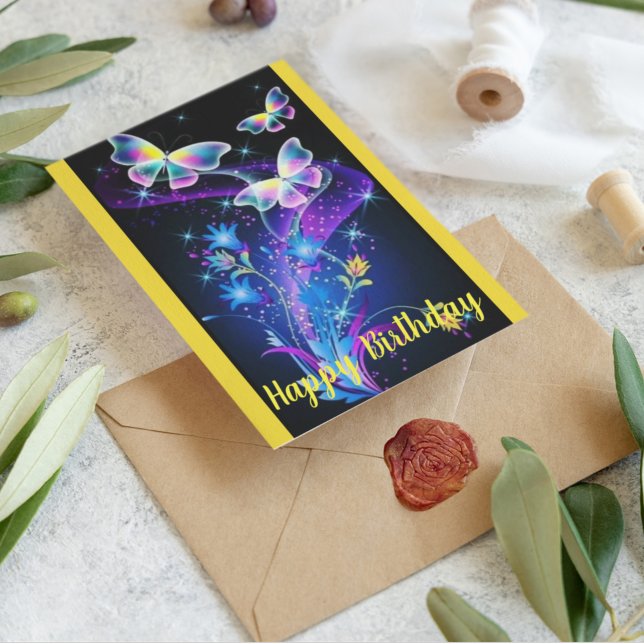Personalised Purple Yellow Blue Sparkle Butterfly Postcard (Creator Uploaded)