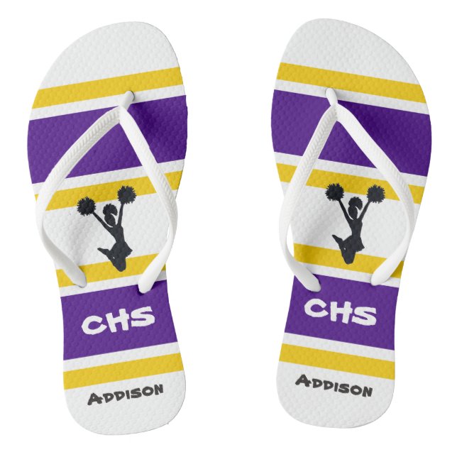 Personalised Purple & Yellow Cheer Flip Flops (Footbed)