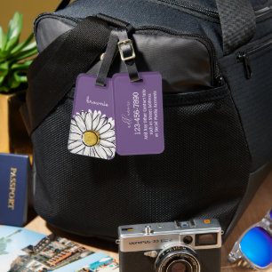 Personalised Purple & Yellow Daisy Luggage Tag 
