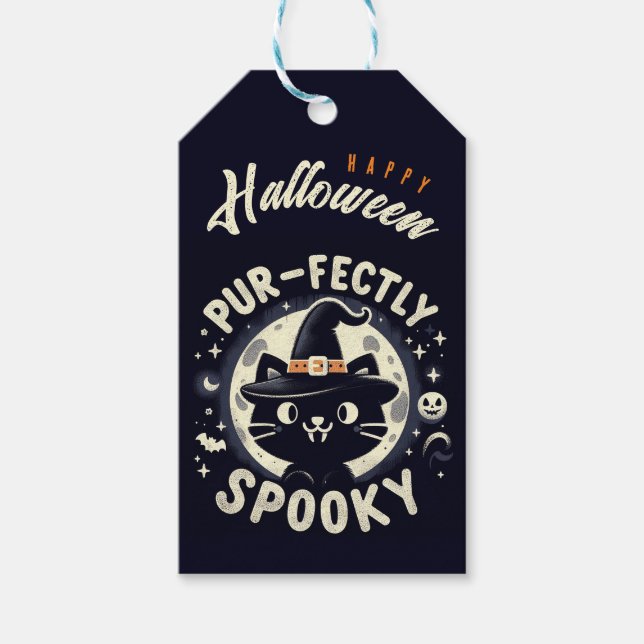 Personalised Purr-fectly Spooky gift tag (Front)
