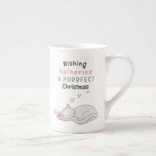 Personalised Purrfect Christmas Cat Bone China Mug