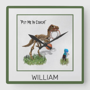 Personalised "Put Me in Coach" Dinosaur Art Square Wall Clock
