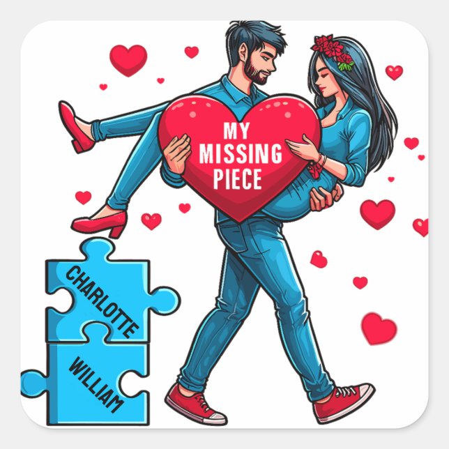 Personalised Puzzle of Love - My Missing Piece Square Sticker (Front)
