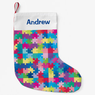 Personalised Puzzle Pattern Autism Awareness Small Christmas Stocking