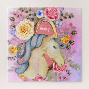 Personalised Puzzle Unicorn Roses Pink Girly