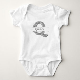 Personalised Q Initial Silver Monogram Your Name Baby Bodysuit