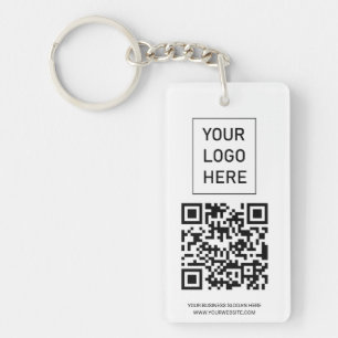 Personalised QR Code Business Card Your Logo white Key Ring