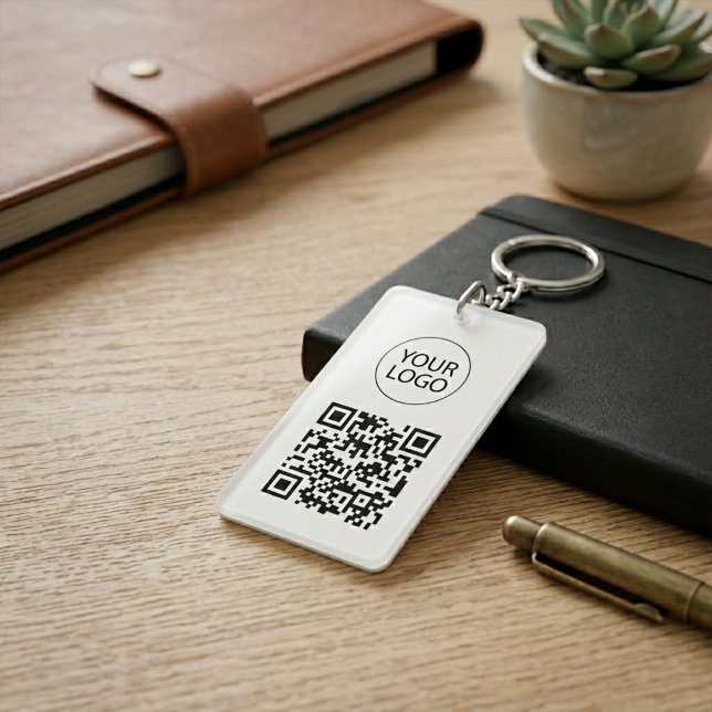 Personalised QR Code Business Card Your Logo white Key Ring (Creator Uploaded)