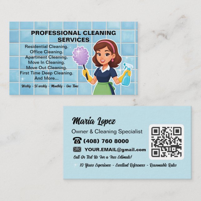 Personalised QR Code Maid House Cleaning Service Business Card (Front/Back)