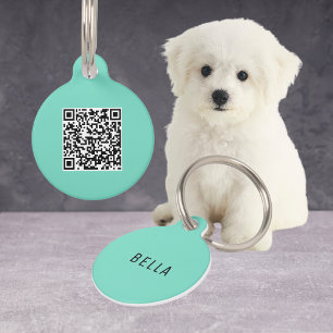 Personalised QR Code Mint Dog Accessories Minimal Pet Tag