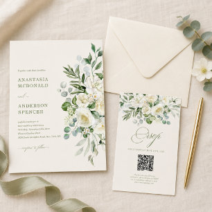 Personalised QR Code Modern Botanical Wedding RSVP Card