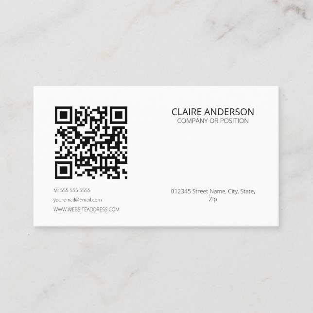 Personalised QR Code Modern White Custom Logo  Business Card (Front)