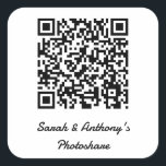 Personalised QR Code Wedding Photo Share Website Square Sticker<br><div class="desc">Your unique QR code and custom text highlight these square stickers designed for wedding photo sharing among guests.</div>