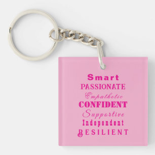 Personalised "Qualities of Great Women" Hot Pink Key Ring