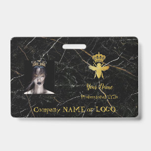 Personalised QUEEN BEE Name Tag Badge BLACK MARBLE ID Badge