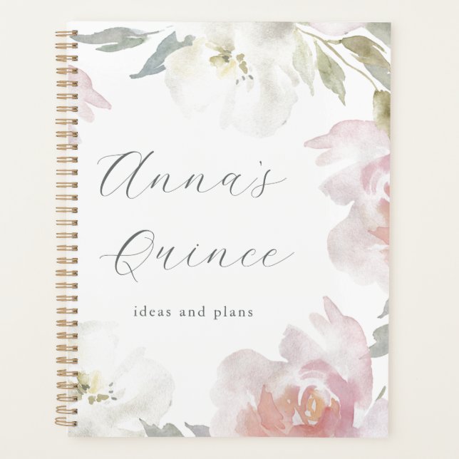 Personalised Quinceanera 15 Years Pink Floral Planner (Front)