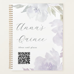 Personalised Quinceanera Purple Floral QR Code Planner