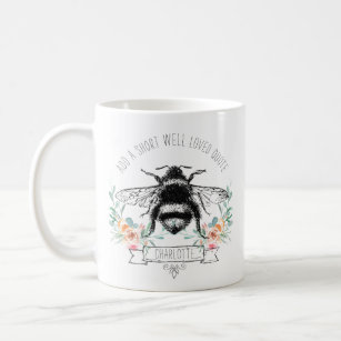 Personalised Quote Artistic Floral Bee And Name Coffee Mug