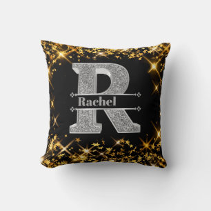 Personalised R Initial Silver Monogram Your Name Cushion