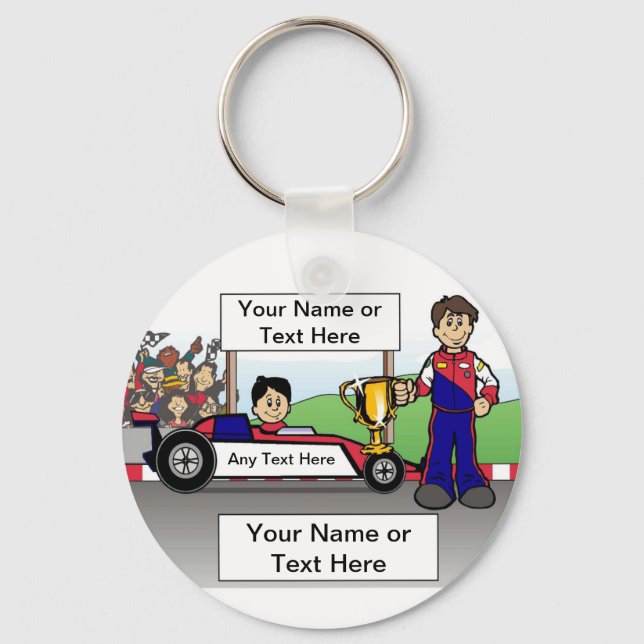 Personalised Race Car, Youth Driver - Male Cartoon Key Ring (Front)