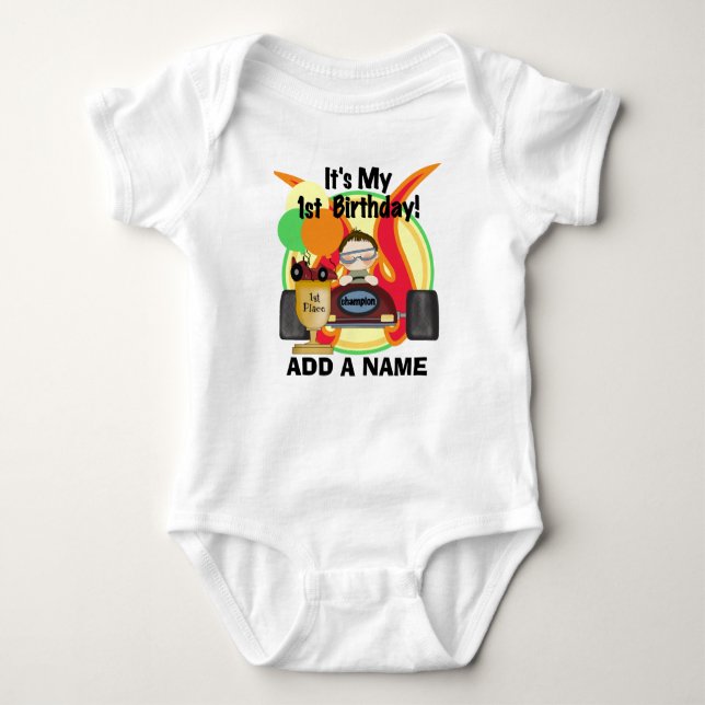 Personalised Racing First Birthday T-shirt Baby Bodysuit (Front)