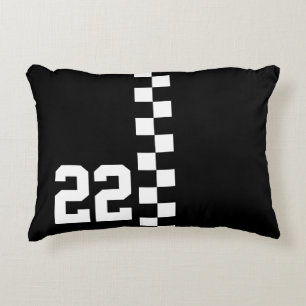 Personalised Racing Flag Black And White Decorative Cushion