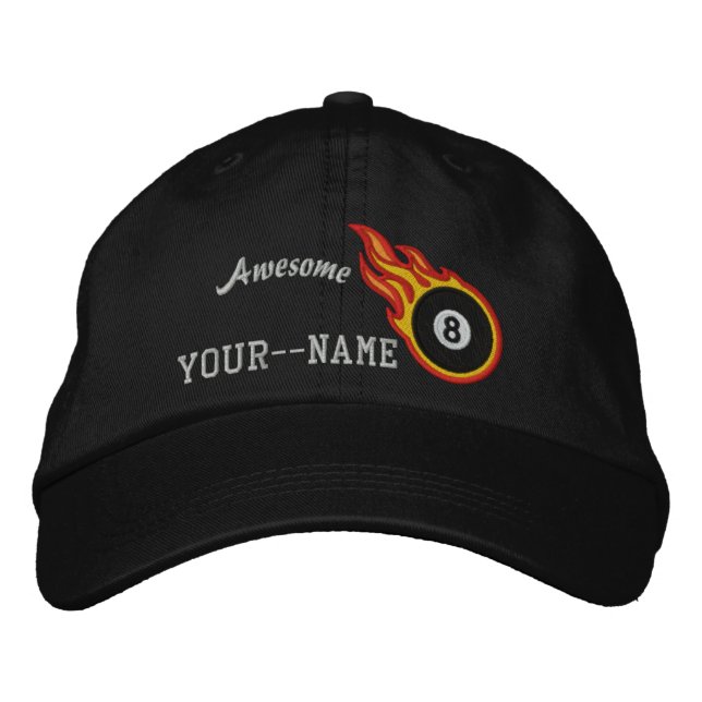 Personalised Racing Flames Eight ball Bullet Badge Embroidered Hat (Front)