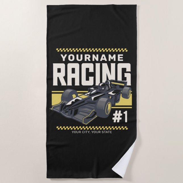 Personalised Racing Team Fast Race Car Driver  Beach Towel (Front)