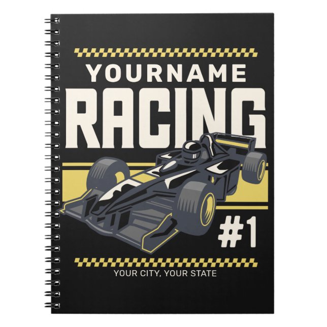 Personalised Racing Team Fast Race Car Driver Notebook (Front)