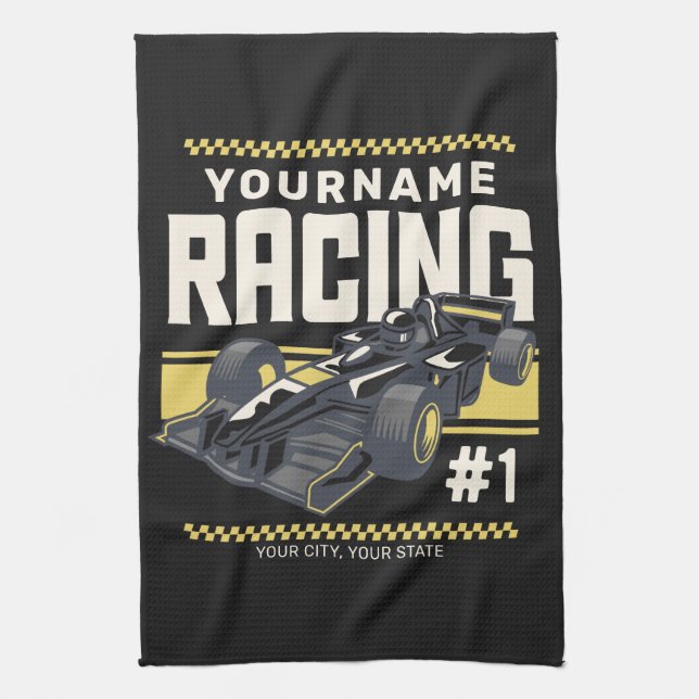 Personalised Racing Team Fast Race Car Driver Tea Towel (Vertical)