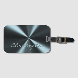 Personalised Radial Metallic Look - Light Blue Luggage Tag