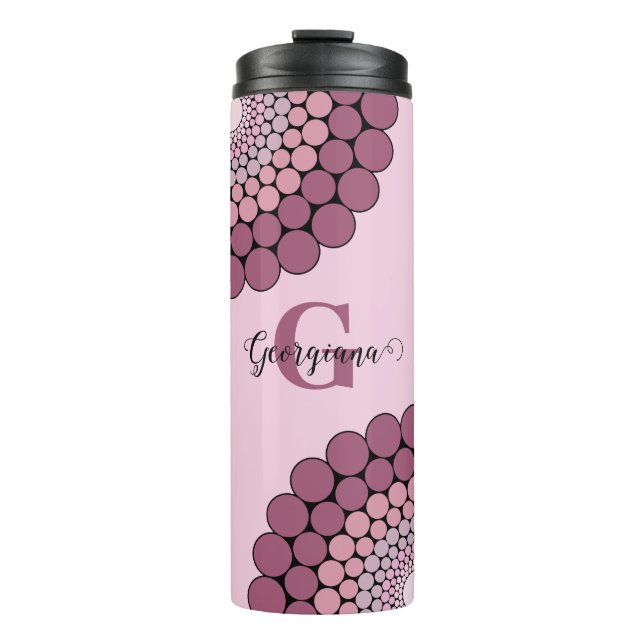 Personalised Radiant Dusky Rose Floral Dot Mandala Thermal Tumbler (Front)
