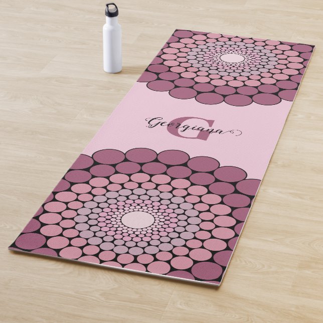 Personalised Radiant Dusky Rose Floral Dot Mandala Yoga Mat (In Situ)