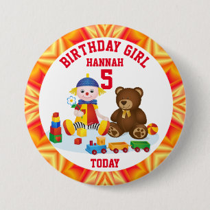 Personalised Rag Doll and Teddy Kids' Age 7.5 Cm Round Badge