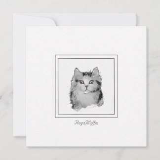 Personalised RagaMuffin Cat Drawing on a Flat Card